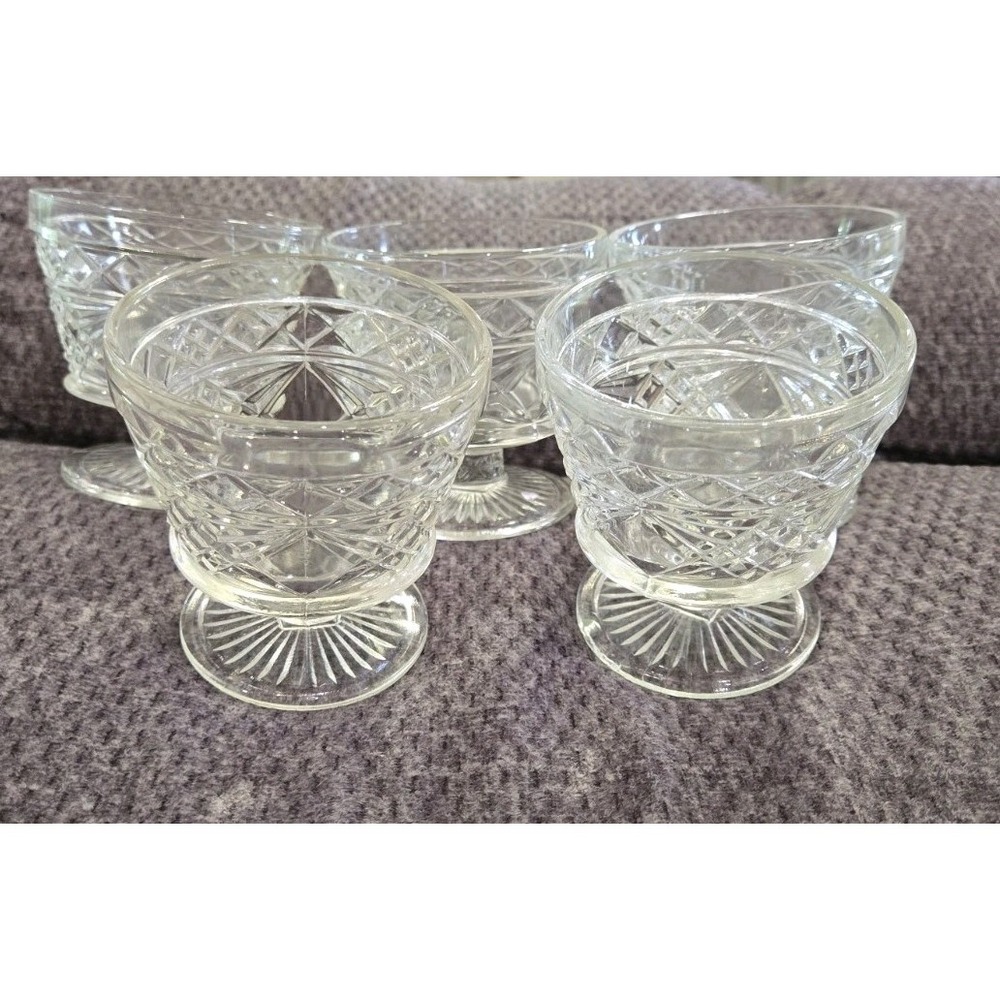 VINTAGE SET OF 5 CUT GLASS SHERBERT DESSERT CUPS PUDDING